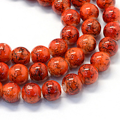 Оранжево-Красный Выпечка роспись стекла круглый шарик нити, оранжево-красный, 10~10.5 мм, отверстие : 1.5 мм, около 85 шт / нитка, 31.4 дюйм
