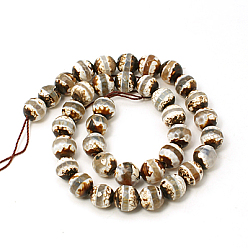 Coloré Perles de dzi motif rayé style tibétain, agate naturel, teint, facette, ronde, 10mm, Trou: 1mm