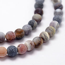 Black Frosted Natural Agate Beads Strands, Round, Dyed & Heated, Black, 6mm, Hole: 0.8mm, about 62~65pcs/strand, 15.1 inch