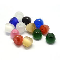 Mixed Color Cat Eye Half Drilled Beads, Trapezoid, Mixed Color, 10~11.5x9~9.5mm, Half Hole: 1~1.5mm