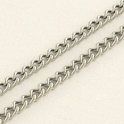 Stainless Steel Color 304 Stainless Steel Curb Chains, with Spool, Unwelded, Stainless Steel Color, 4x3x1mm, about 164.04 Feet(50m)/roll