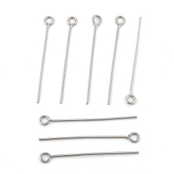 Stainless Steel Color 304 Stainless Steel Eye Pin, Stainless Steel Color, 30mm, Hole: 2mm, Pin: 0.7mm