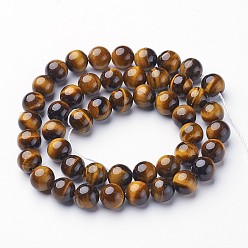 Tiger Eye Gemstone Beads Strands, Grade A Tiger Eye, Round, about 8mm in diameter, hole: 1mm, about 46pcs/strand, 15.5 inch