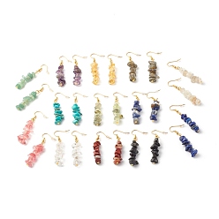 Mixed Stone Gemstone Chip Beaded Dangle Earrings, Drop Earrings for Women, Golden, 50~54x7~11.5x5~8mm, Pin: 0.7mm