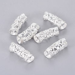 Silver Alloy Curved Tube Beads, Curved Tube Noodle Beads, Hollow, Silver Color Plated, 26x10.5x9mm, Hole: 7mm