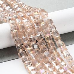 Wheat Electroplate Glass Beads Strands, AB Color Plated, Faceted, Cube, Wheat, 6x6x6mm, Hole: 1mm