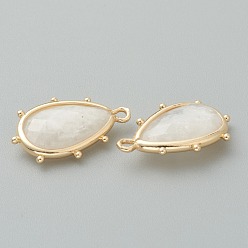 White Moonstone Natural White Moonstone Pendants, with Golden Brass Edge, Faceted, Teardrop, 22.5x14x5.5mm, Hole: 1.6mm