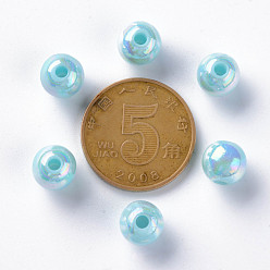 Sky Blue Opaque Acrylic Beads, AB Color Plated, Round, Sky Blue, 8x7mm, Hole: 2mm, about 1745pcs/500g