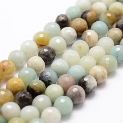 Flower Amazonite Natural Flower Amazonite Beads Strands, Faceted, Round, 10mm, Hole: 1mm, about 37pcs/strand, 14.9 inch~15.1 inch