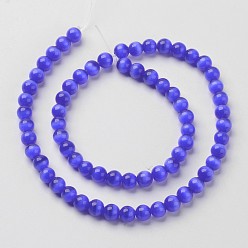Medium Blue Cat Eye Beads, Round, Medium Blue, 10mm, Hole: 0.8mm, about 39pcs/strand, about 15 inch/strand