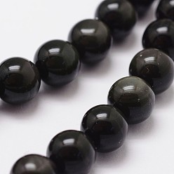 Black Natural Obsidian Beads Strands, Grade AAA, Round, Black, 14mm, Hole: 1mm, about 28pcs/strand, 15.7 inch