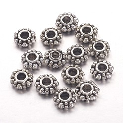 Antique Silver Tibetan Style Spacer Beads, Cadmium Free & Nickel Free & Lead Free, Snowflake, for Christmas, Antique Silver, about 7mm in diameter, 2mm thick, Hole: 2.5mm