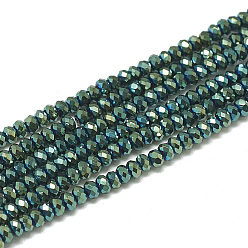 Teal Electroplate Glass Beads Strands, Faceted, Rondelle, Teal, 2.5x1.5mm, Hole: 0.8mm, about 160~165pcs/strand, 13.78 inch~14.17 inch(35~36cm)