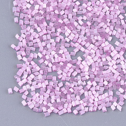 Violet Glass Bugle Beads, Round Hole, Imitation Cat Eye, Violet, 2~2.5x1.5~2mm, Hole: 0.8mm, about 30000pcs/bag