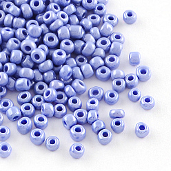 Cornflower Blue Glass Seed Beads, Opaque Colors Lustered, Round, Cornflower Blue, 2mm, Hole: 1mm, about 30000pcs/pound