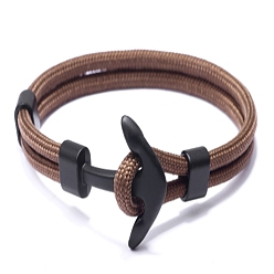 Camel Polyester Cord Multi-strand Bracelets, with Alloy Anchor Clasps, Gunmetal, Camel, 21cm