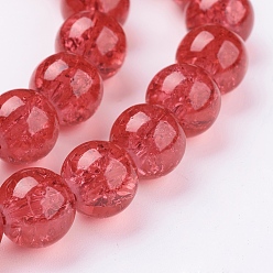 Rouge Peint à la bombe verre craquelé perles brins, ronde, rouge, 10mm, Trou: 1.3~1.6mm, Environ 80 pcs/chapelet, 31.4 pouce
