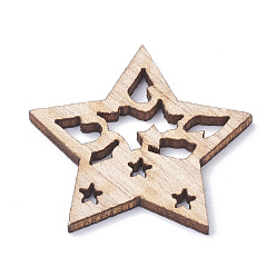 BurlyWood Undyed Wooden Pendants, Star, BurlyWood, 28.5x30x2mm, Hole: 1mm