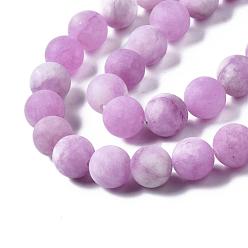 Medium Orchid Natural White Jade Bead Strands, Dyed, Frosted, Round, Medium Orchid, 8~9mm, Hole: 1mm, about 46~48pcs/strand, 14.9 inch