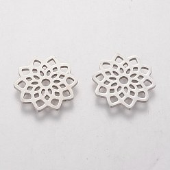 Stainless Steel Color 304 Stainless Steel Pendants, for DIY Jewelry Making and Crafting, Lotus, Stainless Steel Color, 15.8x15.8x1mm, Hole: 2mm