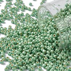 (PF560F) PermaFinish Green Metallic Matte TOHO Round Seed Beads, Japanese Seed Beads, (PF560F) PermaFinish Green Metallic Matte, 11/0, 2.2mm, Hole: 0.8mm, about 1110pcs/bottle, 10g/bottle