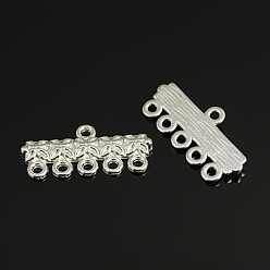 Silver Tibetan Style Alloy Chandelier Components Links, 5-Strand Reducer Connector, Lead Free and Cadmium Free, Silver Color, 12mm wide, 25mm long, hole: 1.5mm