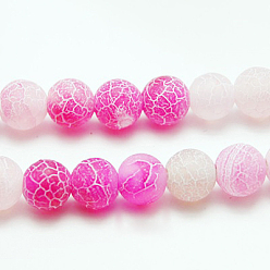 Rose Chaud Brins de perles de naturelles craquements en agate , teint, ronde, Grade a, rose chaud, 4mm, Trou: 0.8mm, Environ 93 pcs/chapelet, 15 pouce