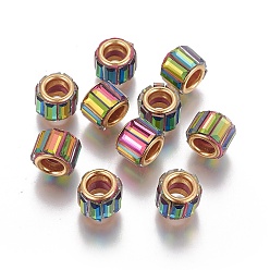 Colorful Brass Cubic Zirconia European Beads, Large Hole Beads, Column, Golden, Colorful, 10x8mm, Hole: 5mm