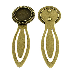 Antique Bronze 18mm Tray Bookmark Cabochon Settings, Iron with Alloy Flat Round Tray, Lead Free, Nickel Free & Cadmium Free, Antique Bronze, 77x26x3mm