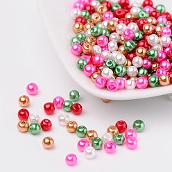 Mixed Color Christmas Mix Pearlized Glass Pearl Beads, Mixed Color, 4mm, Hole: 1mm, about 400pcs/bag