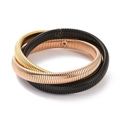 Black 304 Stainless Steel Interlocking Flat Snake Chains Bracelet, Triple Rows Stretch Intertwined Bracelet for Women, Inner Diameter: 2-1/2 inch(6.4cm)