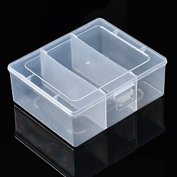 Clear Rectangle Polypropylene(PP) Bead Storage Containers, with Hinged Lid and 3 Grids, for Jewelry Small Accessories, Clear, 11.65x9.7x4.3cm, Compartment: 91x36mm