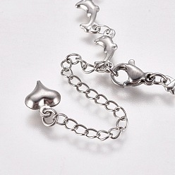 Stainless Steel Color 304 Stainless Steel Bracelet Making, with Lobster Claw Clasps, Dolphin Link Chains and Flat Round Cabochon Settings, Stainless Steel Color, Tray: 16mm, 5-7/8 inch(14.8cm)