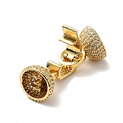 Golden Brass Micro Pave Clear Cubic Zirconia Fold Over Clasps, Cadmium Free & Lead Free, Golden, 32x12.5mm, Hole: 1mm