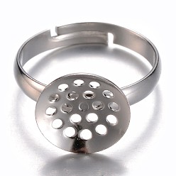 Платина Латуни баз сито кольцо, без свинца, без кадмия и без никеля , регулируемый, платиновый цвет, Размер: Кольцо: 17 mm внутреннего диаметра, лоток: 12 mm в диаметре