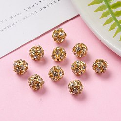 Clear Brass Rhinestone Beads, Grade A, Golden Metal Color, Clear, Size: about 8mm in diameter, hole: 1mm