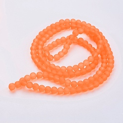 Dark Orange Transparent Glass Bead Strands, Frosted, Round, Dark Orange, 6mm, Hole: 1.3~1.6mm, about 140pcs/strand, 31.4 inch