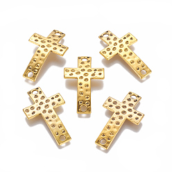 Antique Golden Alloy Hammered Cross Links connectors, Cadmium Free & Nickel Free & Lead Free, Antique Golden, 36x22x4mm, Hole: 3mm