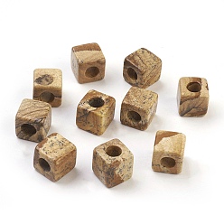 Picture Jasper Natural Picture Jasper European Beads, Large Hole Beads, Cube, 10x10x10mm, Hole: 4.5~5mm