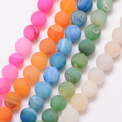 Mixed Color Natural Druzy Geode Agate Bead Strands, Frosted, Round, Dyed & Heated, Grade A, Mixed Color, 8mm, Hole: 1mm, about 47pcs/strand, 15 inch