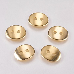 Golden 201 Stainless Steel Button, Oval, Golden, 14x10.5x1mm, Hole: 1.5mm