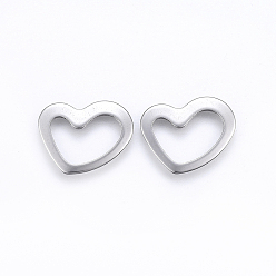 Stainless Steel Color 201 Stainless Steel Linking Rings, Heart, Stainless Steel Color, 14x18x0.8mm, Hole: 7x14mm