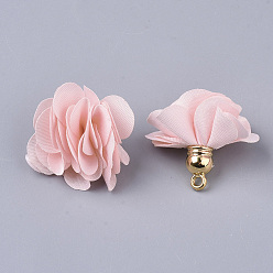 Pink Cloth Pendant Decorations, with Acrylic Findings, Flower, Pink, 25~30x28~35mm, Hole: 2mm