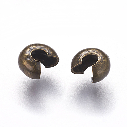Античная Бронза Железа обжимной шарики охватывает, без кадмия, без никеля и без свинца, античная бронза, 4 мм в диаметре, отверстия: 1.5~1.8 мм
