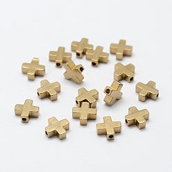 Raw(Unplated) Brass Beads, Nickel Free, Cross, Raw(Unplated), 8x8x3mm, Hole: 1.5mm