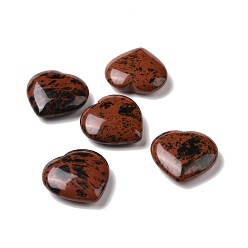 Obsidienne Acajou Acajou naturel obsidienne coeur pierre d'amour, pierre de palme de poche pour équilibrer le reiki, 29~29.5x30x10~13.5mm