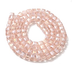 Pink Electroplate Glass Beads Strands, AB Color Plated, Faceted, Cube, Pink, 6x6x6mm, Hole: 1mm