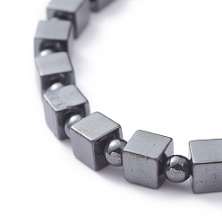 Hematite Unisex Stretch Bracelets, with Non-Magnetic Synthetic Hematite Beads, Round & Cube, 2-1/4 inch(5.6cm)