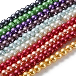 Mixed Color Glass Pearl Beads Strands, Round, Mixed Color, 4mm, Hole: 0.5mm, about 215pcs/strand, 32 inch/strand