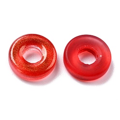 Rouge Perles en verre dépolies, avec de la poudre de paillettes, disque / plat rond, rouge, 11x3mm, Trou: 4mm